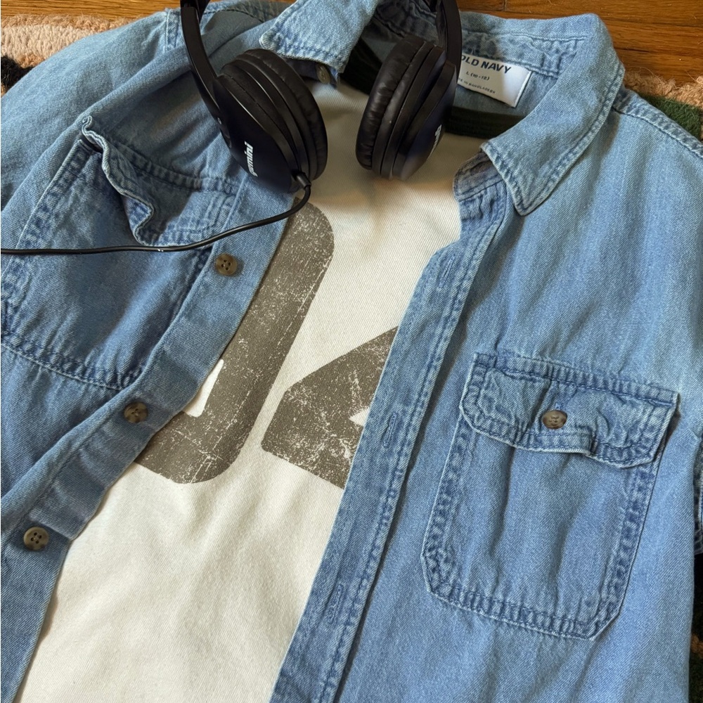 denim button-up shirt